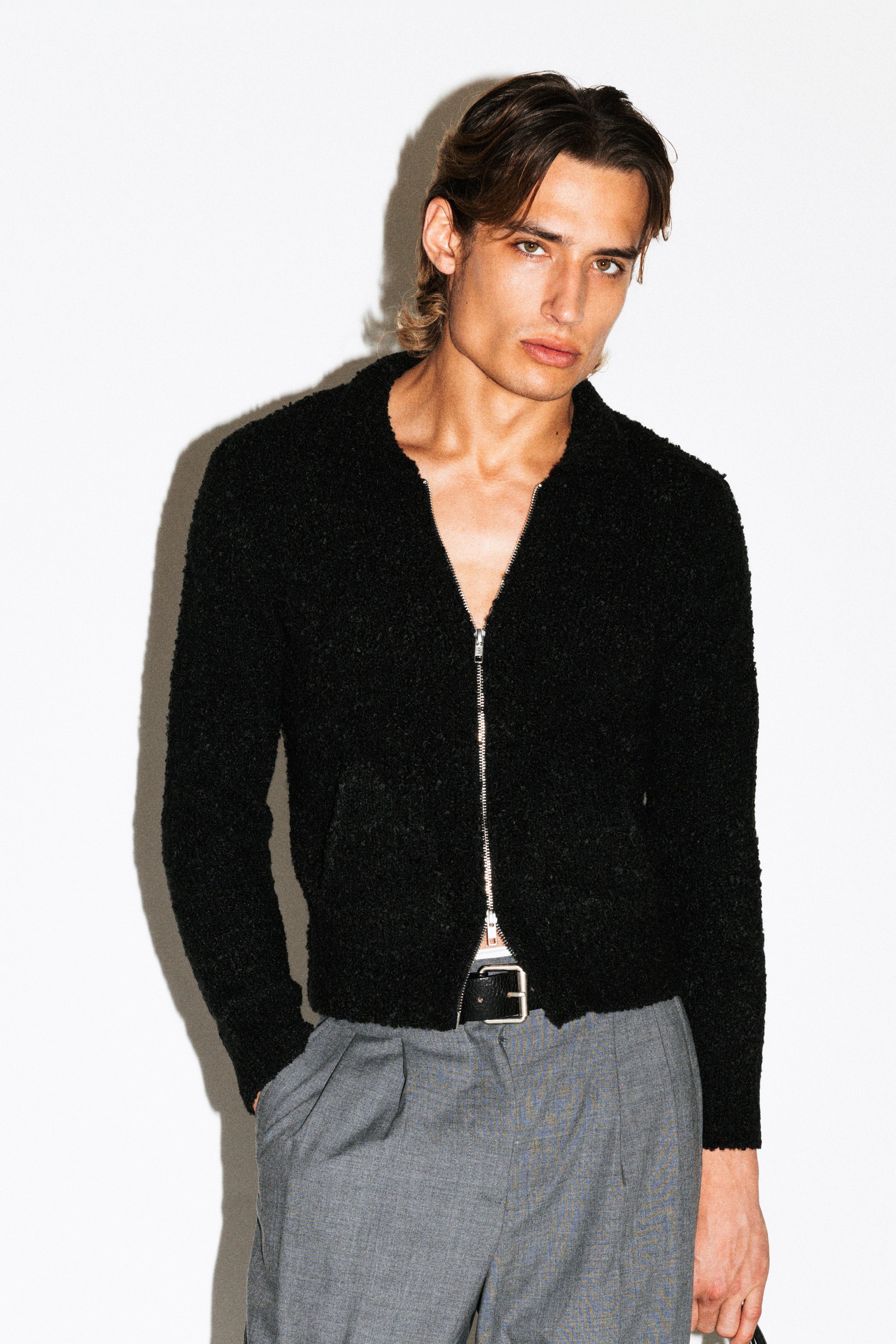 Hoover Textural Slim Zip Cardigan
